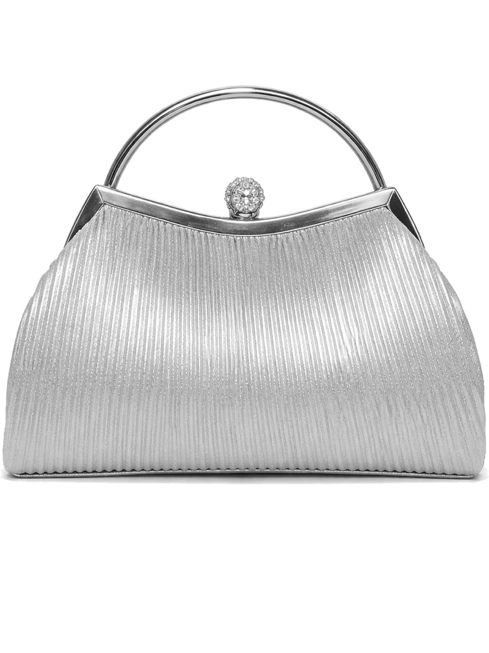 Silver Evening Handbag - Elegant Metallic Top-Handle Clutch